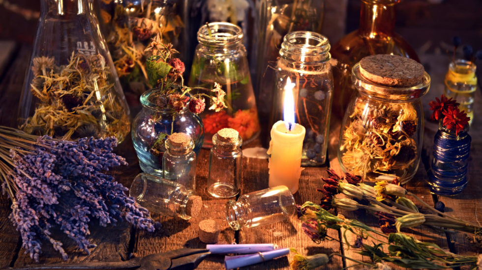 Occult, esoteric, divination and wicca concept. Mystic and vintage background